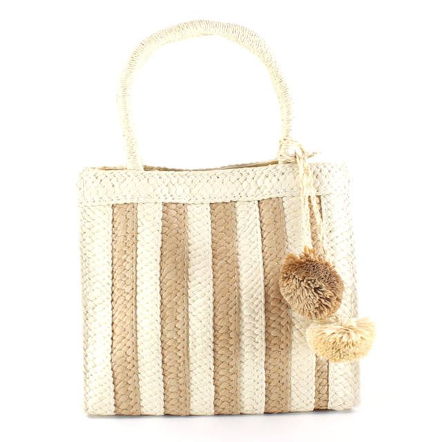 P23040 2-Tone Grass Tote w/Pompom