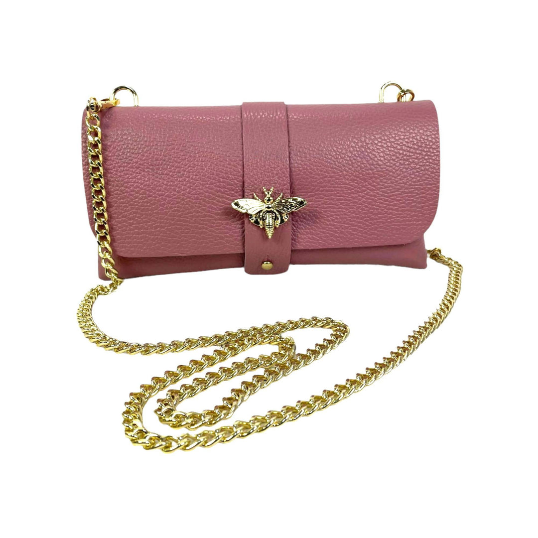 Bolso Piel de Grano con Asa De Cadena Y Broche De Libélula