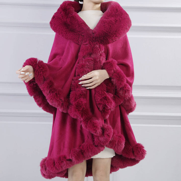 PEACH ACCESSORIES - PE371 Double layer faux fur trimmed capes: Raspberry