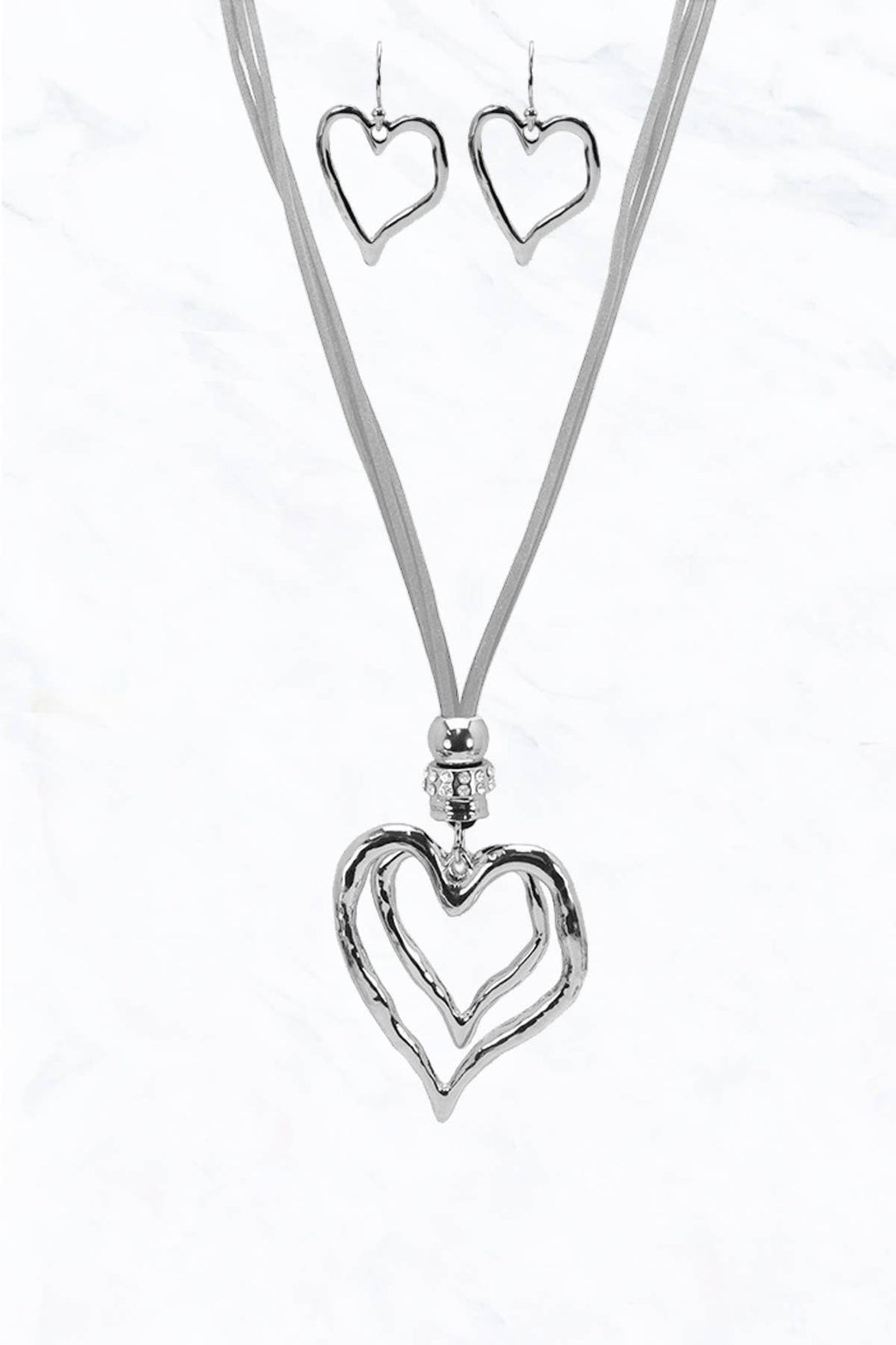 Double Heart  Necklace Grey Silver