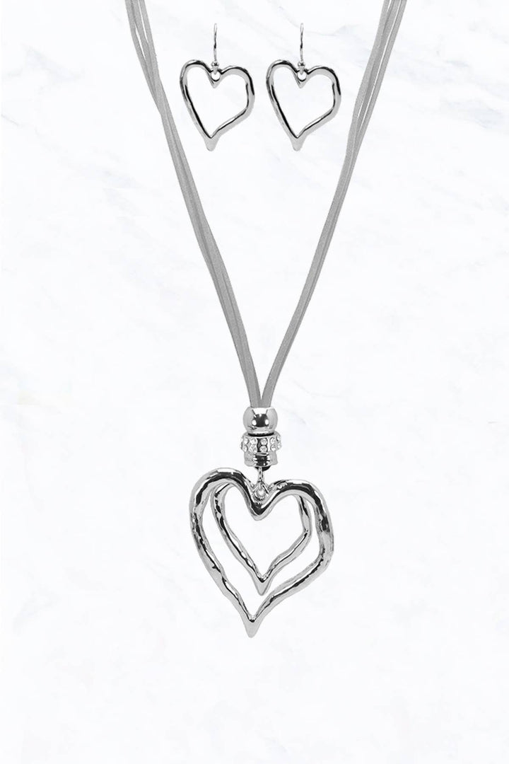 Double Heart  Necklace Grey Silver