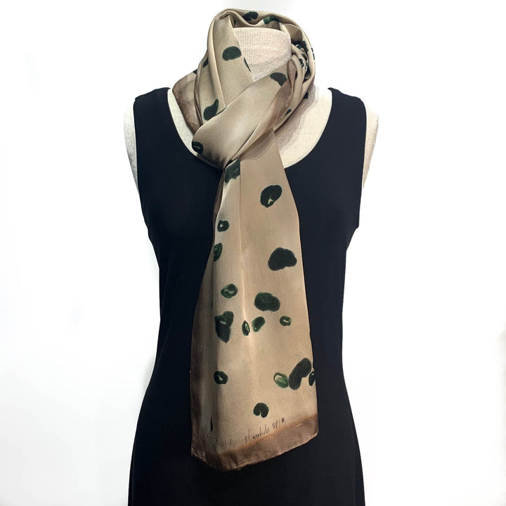 Elegant Cheetah Print in Tan, Black, Cream and Brown Hand Painted 100% Silk Charmeuse Scarf